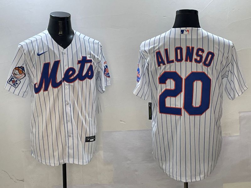 Men New York Mets 20 Alonso White Stripe Game Fashion 2025 Nike MLB Jersey style 2